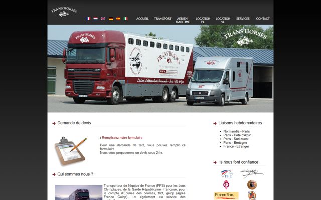 Page d’accueil du site de Trans'Horses